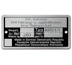 Típustábla KR51/1 Schwable aluminium német